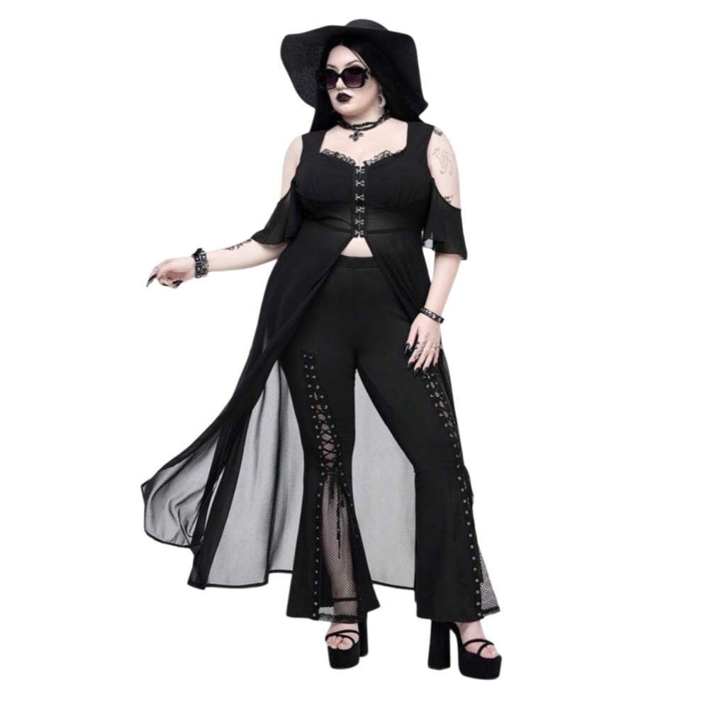 Boho Goth Sheer Lace Chiffon Black